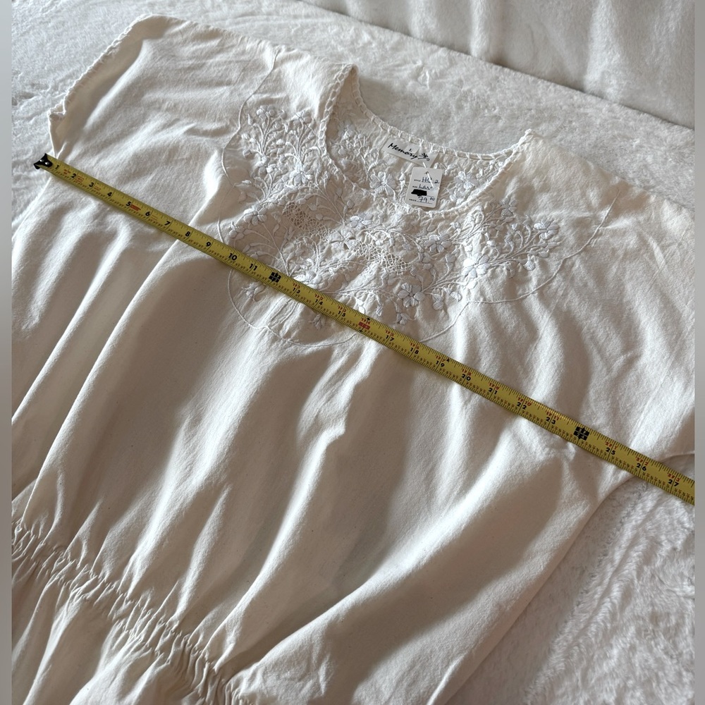Memory Cream w/White Floral Embroidery 100% Cotton Cinched Waist Blouse- size L - Picture 12 of 14